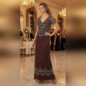 NWT BHLDN Anthropologie Garnet Burgundy Breena Beaded Gown